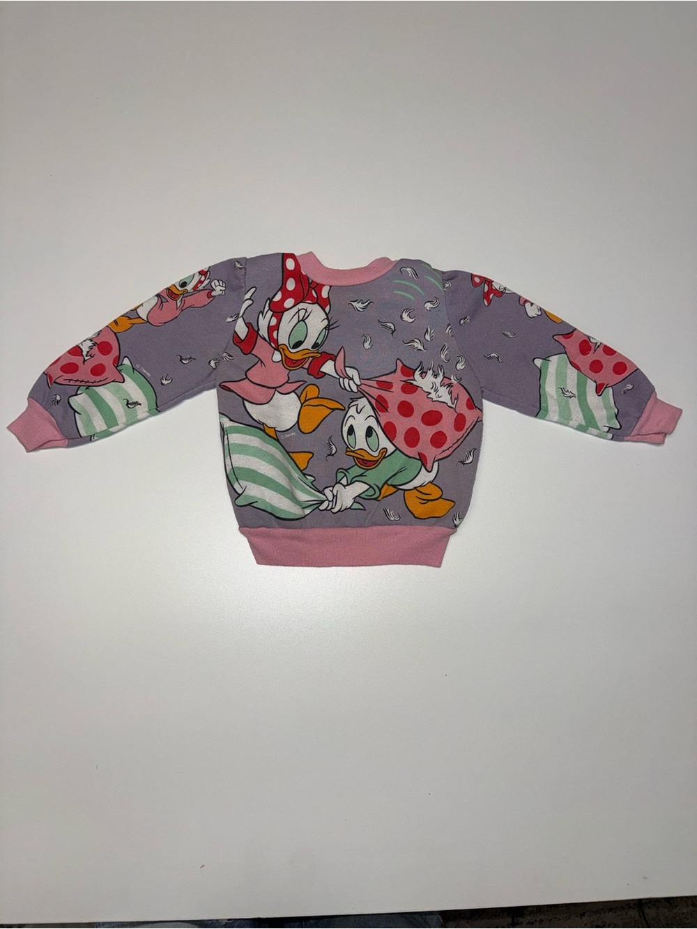 Vintage Girls Pink Daisy Duck Print Pullover Sweatshirt